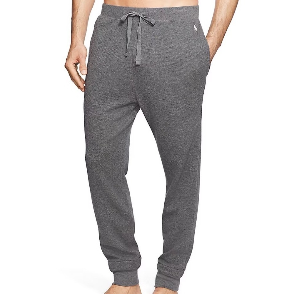 Polo Ralph Lauren Men's Large Gray Waffle Knit Cotton Jogger Lounge Pants Pony